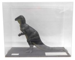 A museum model of an Iguanadon dinosaur, in fitted perspex case, 73cm wide.