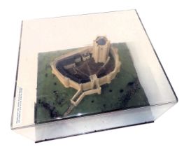 A diorama model of Conisbrough Castle, 12th-14th Century, showing the castle itself, tower and lands