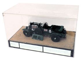 A scale model of a 1930s 4.5 litre Bentley Blower, in perspex case, 53cm wide.