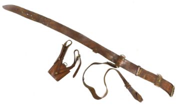 A military belt, leather with applied and shaped pouch drop, the pouch 10cm high.