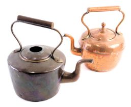 Two 19thC copper kettles, 25cm high.