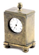A 19thC brass cased travel clock, with later movement, marked Geneva number 22081, the outer case fl