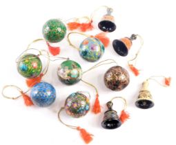 A group of Eastern painted papier mache hanging Christmas decorations, comprising seven round bauble