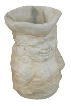 A reconstituted stone Toby jug shaped garden planter or umbrella stand, 43cm high, 28cm wide.