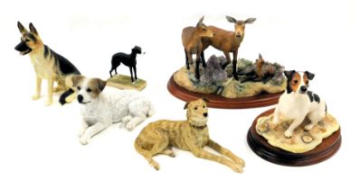 Animal ornaments, comprising a Border Fine Arts Jack Russell terrier, NTO5C, 14cm high, a Border Fin