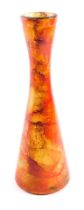 A modern Art Glass stem vase, the amber glass with mottled dark orange decoration, 40cm high.