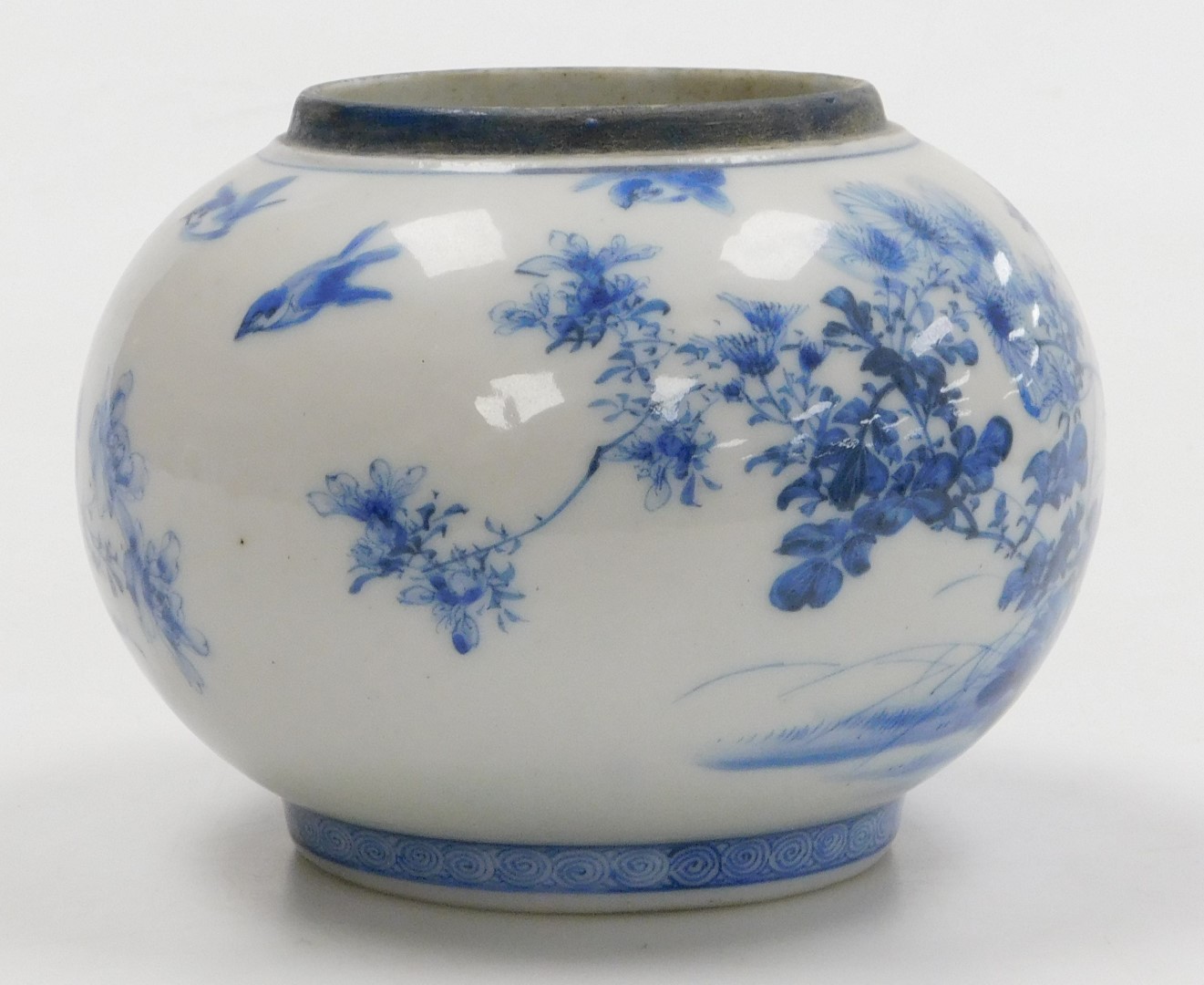 An early 20thC Japanese blue and white porcelain vase, of globular form, painted with birds and flow - Image 12 of 21