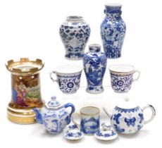 A group of 19thC Qing dynasty blue and white porcelain, including vases and a coffee can, together w