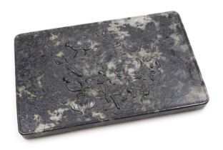 A 19thC Qing dynasty Chinese mottled black jade panel, possibly for a table screen, of rectangular s