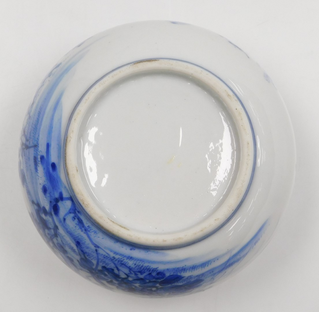 An early 20thC Japanese blue and white porcelain vase, of globular form, painted with birds and flow - Image 14 of 21