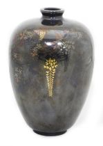 A Meiji period Nogawa shibuichi vase, of shouldered, tapering form decorated in silver, copper and g