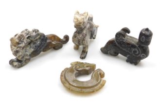 A group of Chinese jade and hardstone carvings. (4)