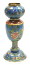 A Qing dynasty cloisonne enamel and bronze gilt hat stand, the upper globular section decorated with