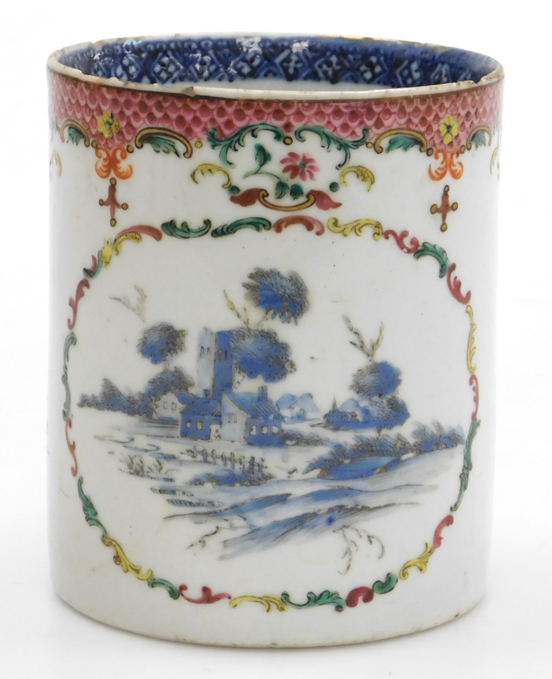 A late 18thC Qing dynasty export porcelain tankard, with a dragon handle, decorated in shades of blu - Image 2 of 10