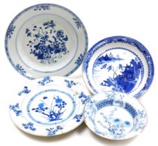 A group of Qing dynasty blue and white porcelain, 18thC and later, comprising a dish decorated with