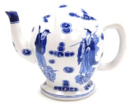 A 20thC Chinese Cadogan blue and white teapot, decorated with four immortals on and amongst clouds,