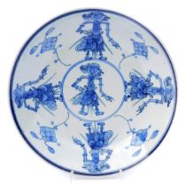 A Meiji period blue and white porcelain dish, for the Japanese market, decorated with wayang shadow