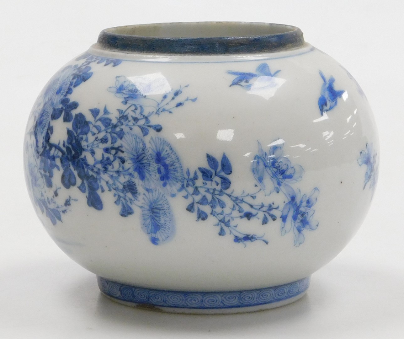 An early 20thC Japanese blue and white porcelain vase, of globular form, painted with birds and flow - Image 11 of 21