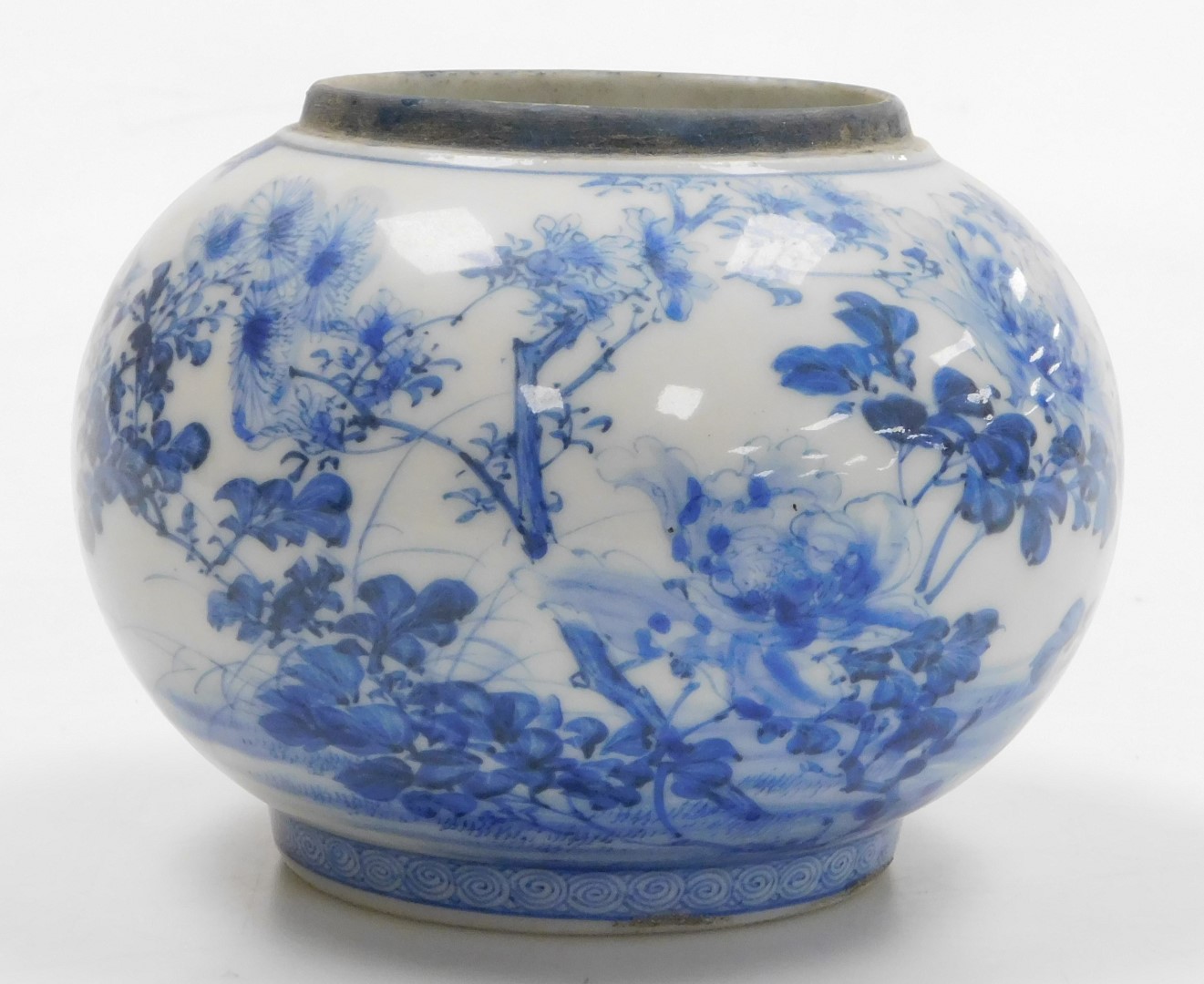 An early 20thC Japanese blue and white porcelain vase, of globular form, painted with birds and flow - Image 9 of 21