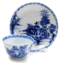 A Qianlong Nanking Cargo, blue and white porcelain tea bowl and saucer, Jingdezhen province, each de