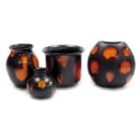 A group of Poole pottery Galaxy wares, comprising three vases, 18cm, 16.5cm and 10cm high, together