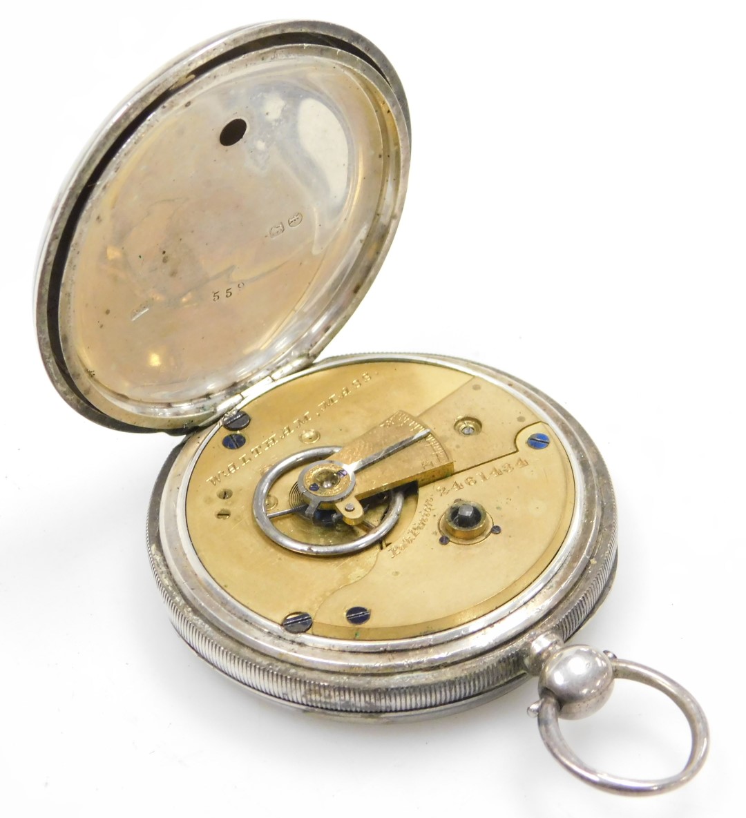 A Victorian gentleman's silver cased pocket watch, open faced, key wind, circular enamel dial bearin - Image 4 of 11