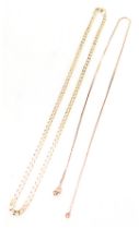 A 9ct gold square curb link neck chain, on a lobster claw clasp, 10.7g, together with a rose coloure