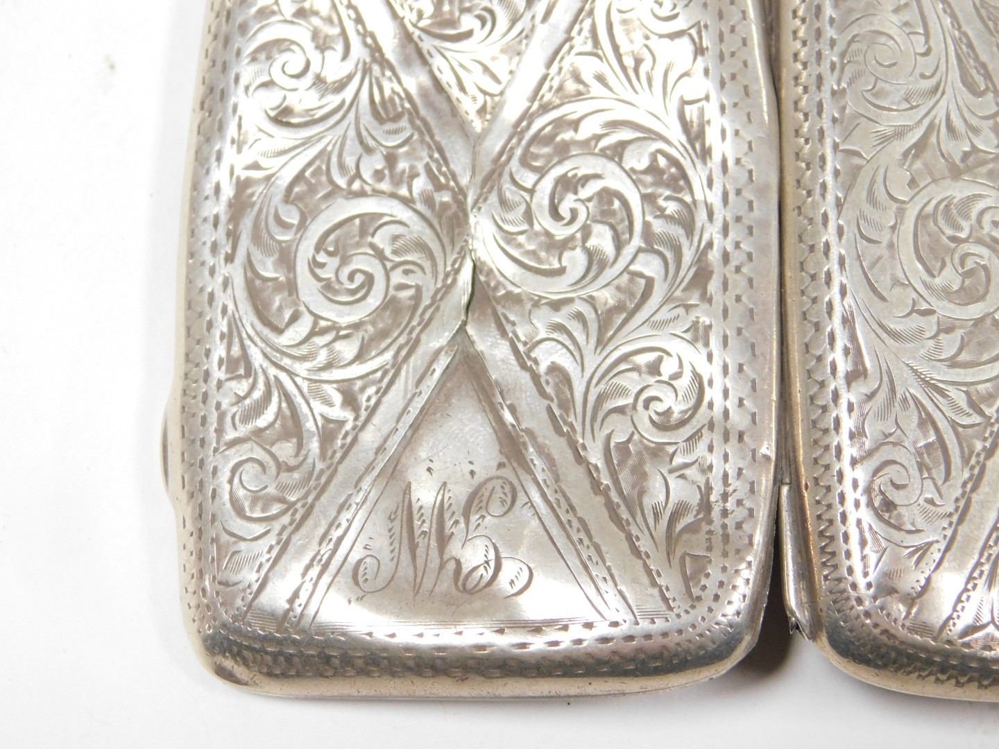 A George V silver curved calling card case, with engine turned decoration, rectangular reserve monog - Image 5 of 7