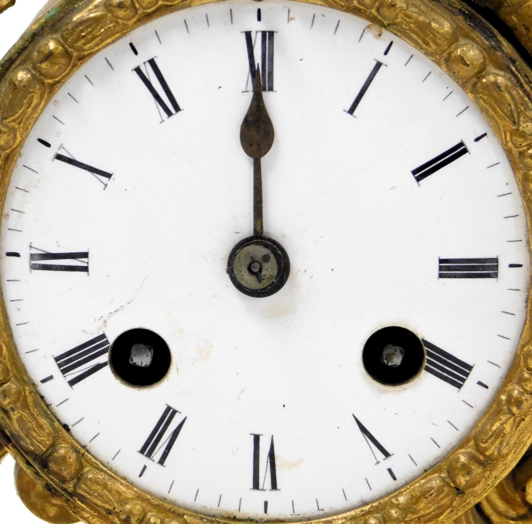 A late 19thC porcelain and gilt metal mantel clock, for R & G, Paris and London, circular enamel dia - Image 2 of 3