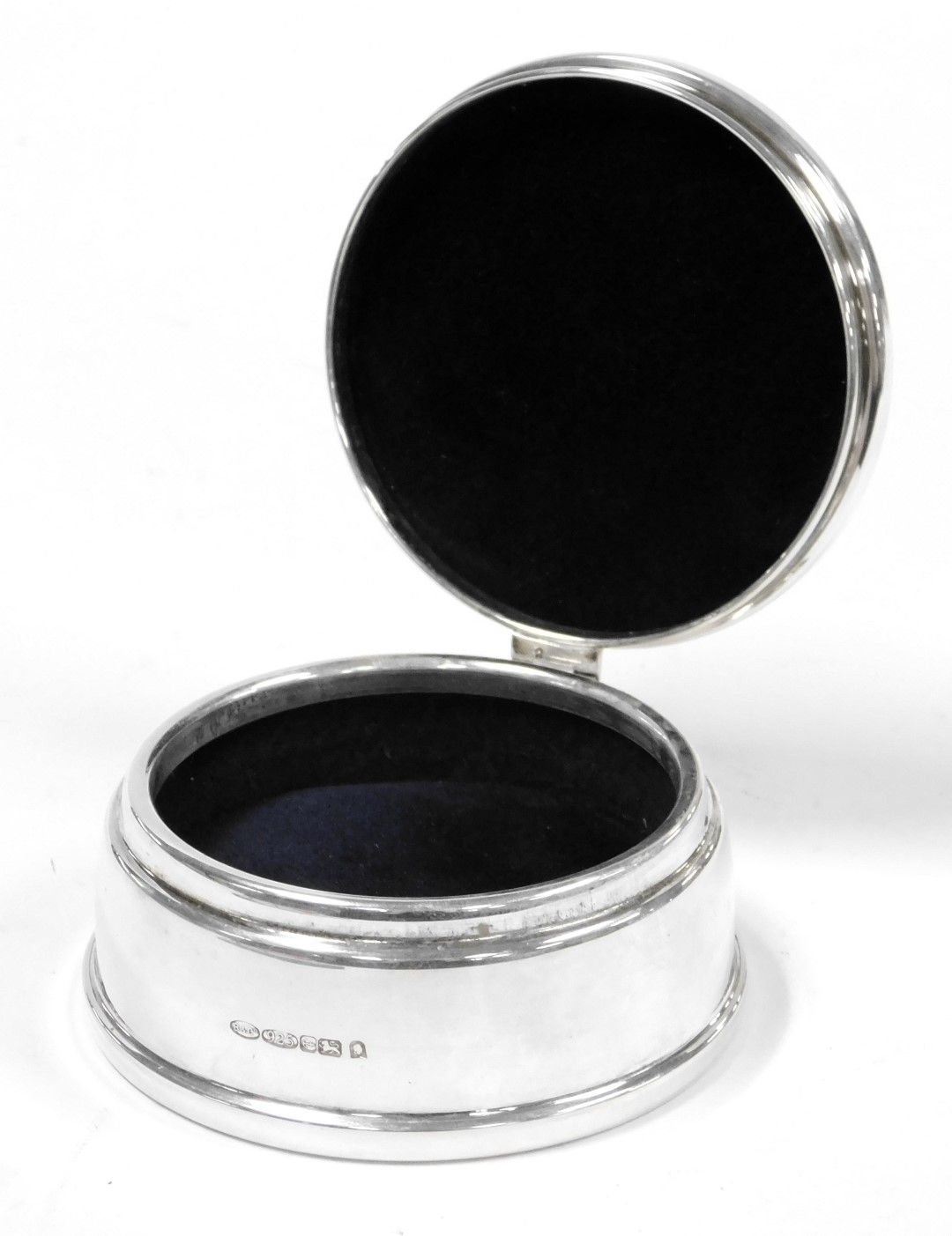 An Elizabeth II loaded silver jewellery box, of circular form, the hinged lid embossed with a mask, - Image 3 of 4