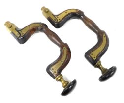 Two Victorian oak braces, with brass inlay, one named for H Brown & Sons, sole manufacturers of the