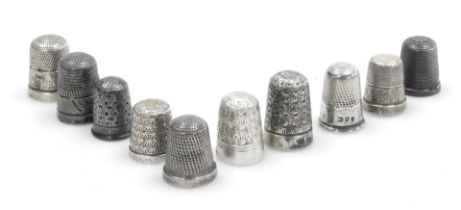 Ten Victorian and later silver thimbles, 1.37oz.