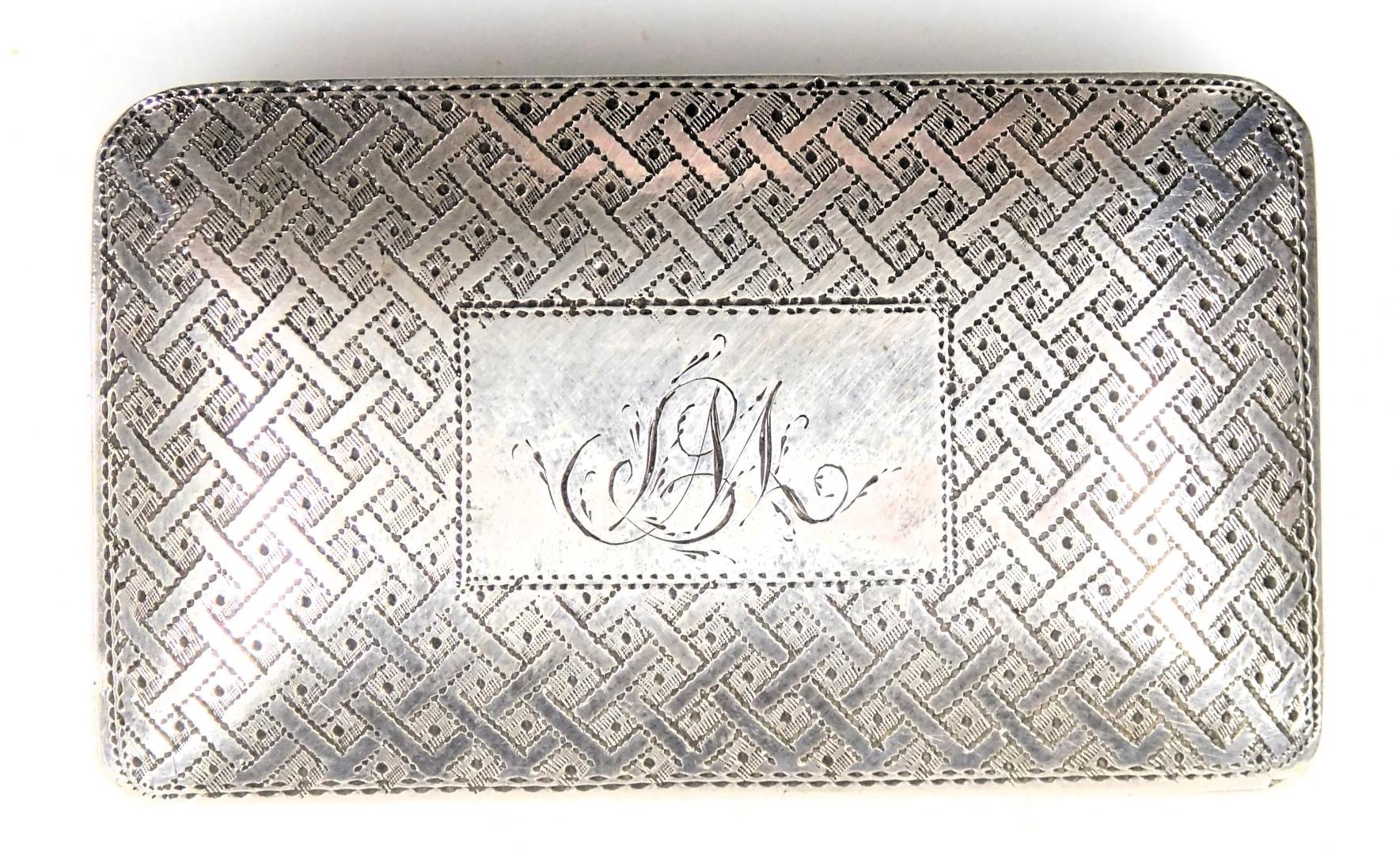 A George IV silver snuff box, of domed rectangular form, with lattice work engraving, rectangular re - Image 4 of 4