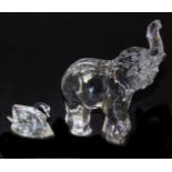 A Waterford Crystal figure of an elephant, etched mark and paper label, 14cm wide, together with a S