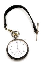 An early 20thC silver cased pocket watch, open faced, keyless wind, circular enamel dial bearing Rom