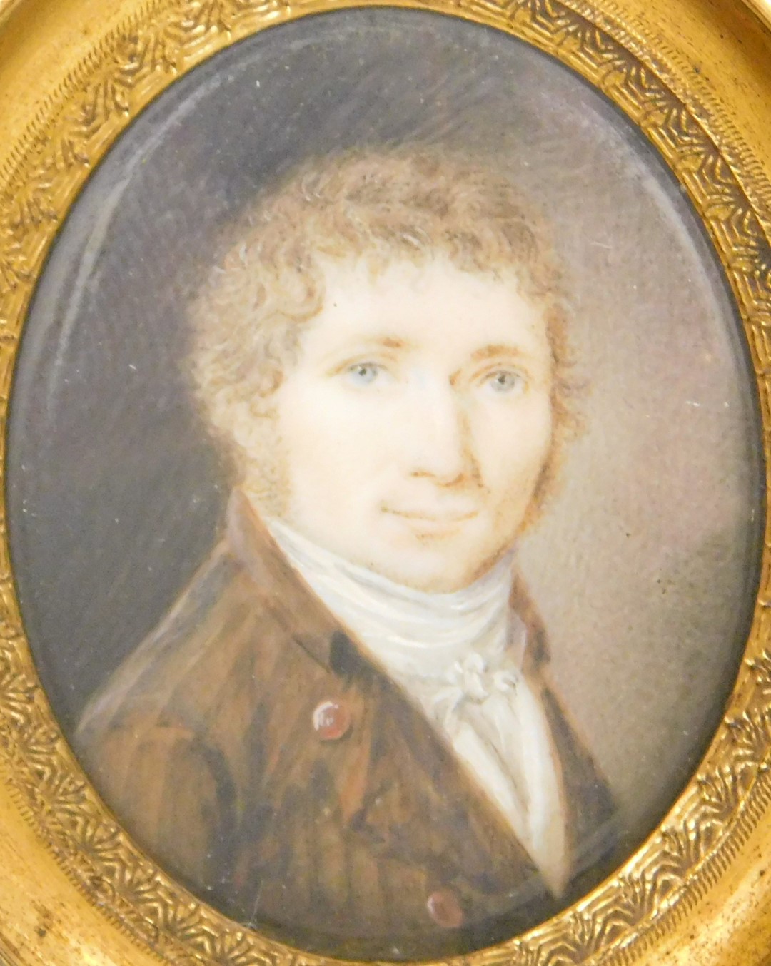 A late 18thC miniature portrait, head and shoulders study of a gentleman, framed, 3.5cm x 2.5cm. - Image 2 of 3