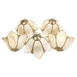 Three early 20thC style cream marbled opalescent ceiling lights, of petalled form, together with a p