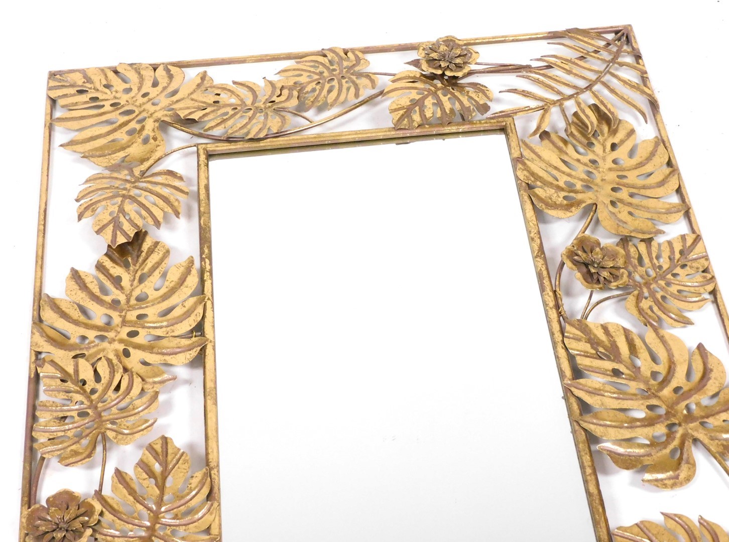 A late 20thC gilt metal rectangular wall mirror, inset bevelled glass, within a frame of scrolling l - Image 2 of 2