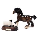 A Beswick pottery figure of a brown gloss cantering shire horse, together with a figure group, Black