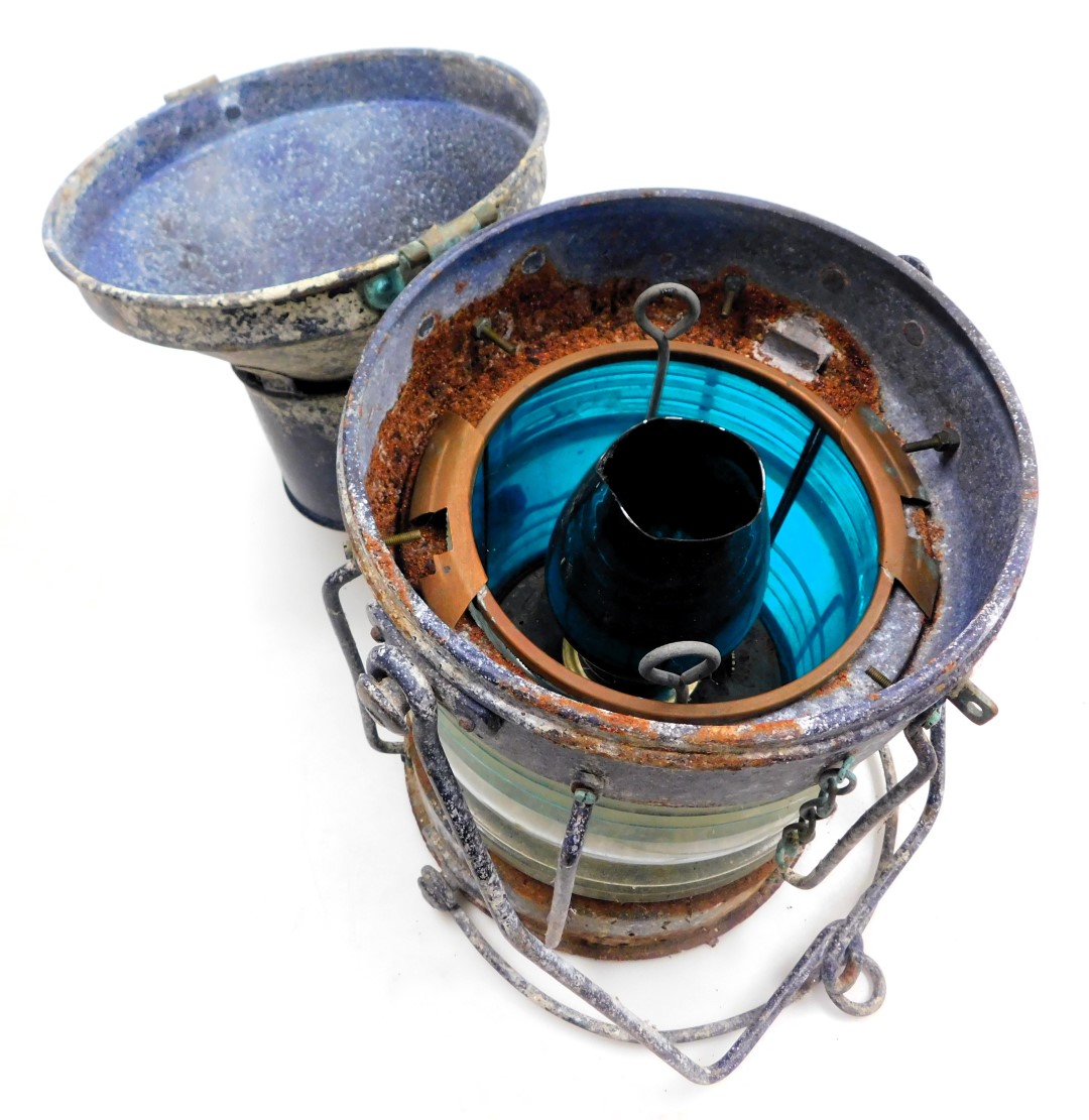 A 20thC Meteorite Trawling ship's lantern, with blue metal casing, serial number P112246, 51cm high. - Image 5 of 5