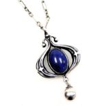 A Georg Jensen silver and enamel pendant, in the Art Nouveau style, on a silver chain, boxed.