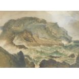 English school (19thC) castle ruins on an island and choppy seas, watercolour, 47cm x 62cm.