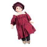 An Armand Marseilles bisque head doll, A.M.-12/0, with a fabric body, wearing a Tudor style dress, 2