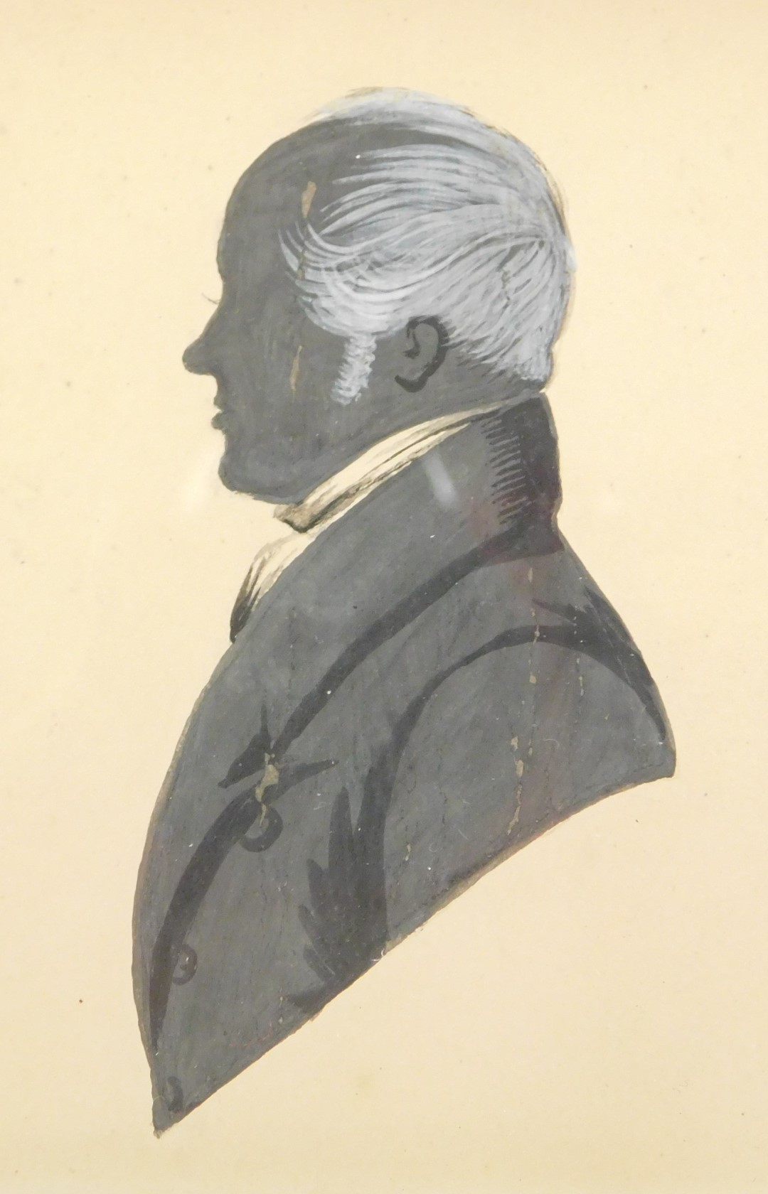 An early 19thC silhouette portrait, study of a gentleman, in a stylised frame, 9.5cm x 8cm. - Image 2 of 3