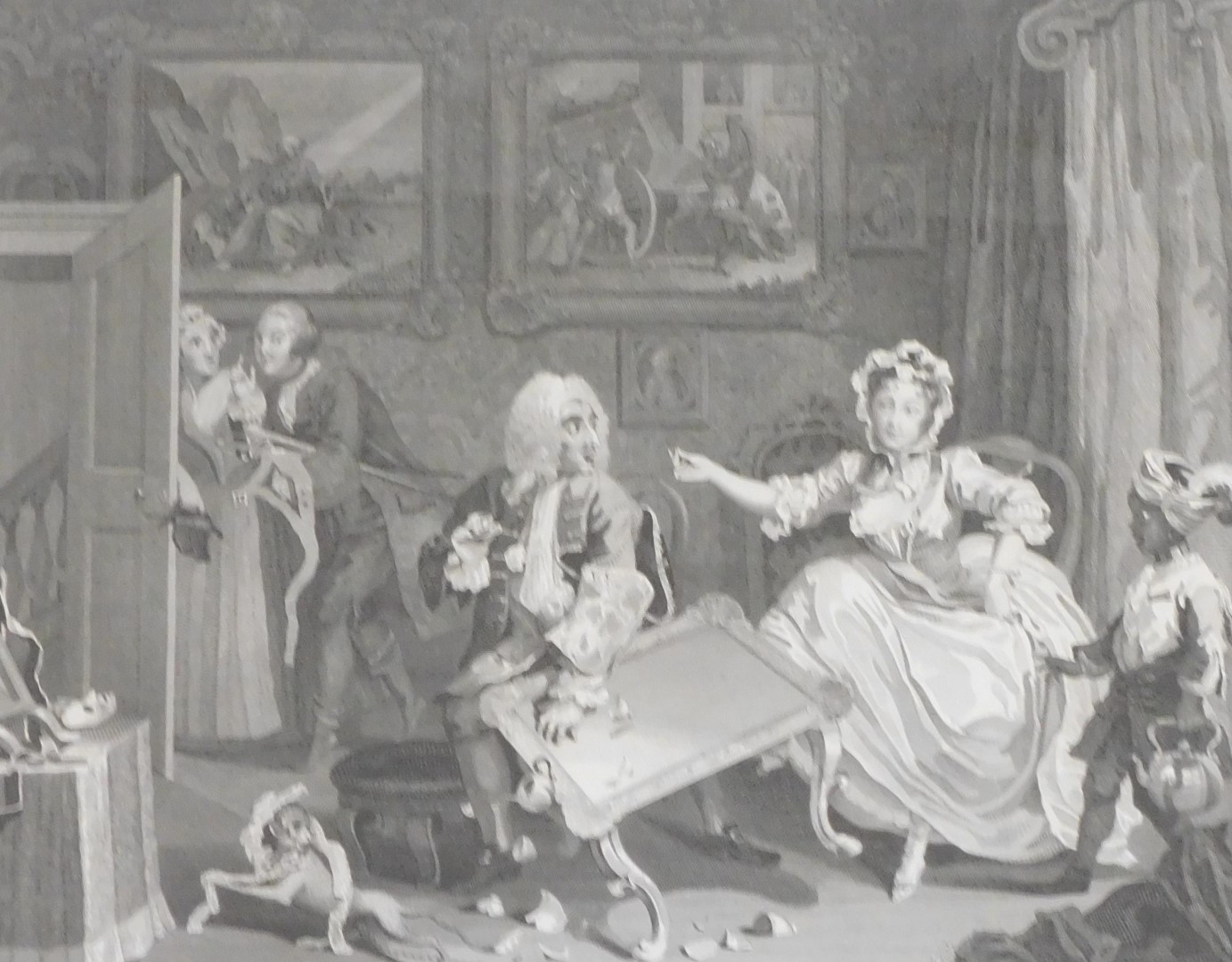 After William Hogarth (English, 1697-1764) A Harlots Progress, engravings, plates one to six, publis - Image 6 of 7