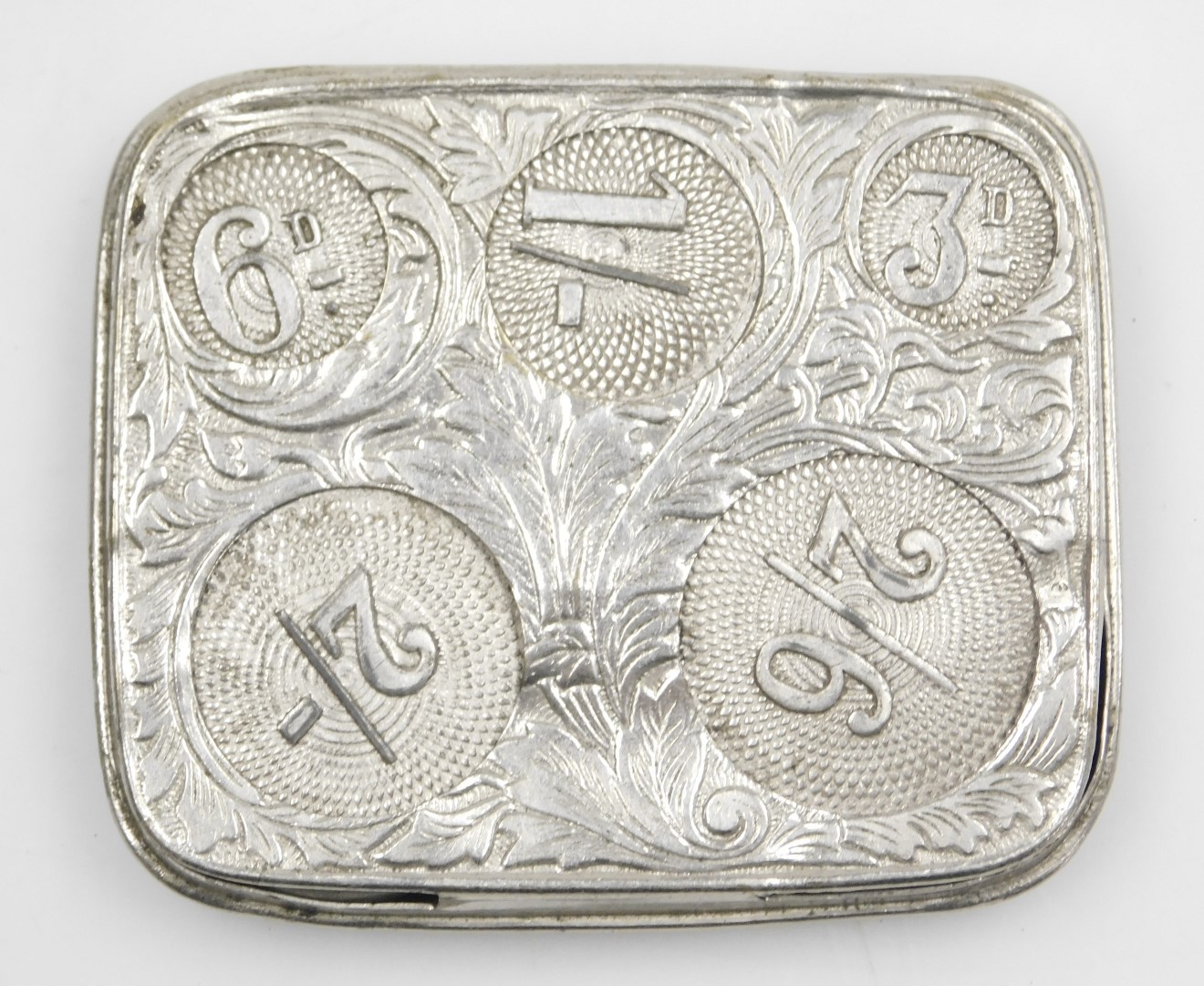 A Victorian silver plated travelling inkwell, fluted vesta case, triple stamp case, with engine turn - Image 5 of 6