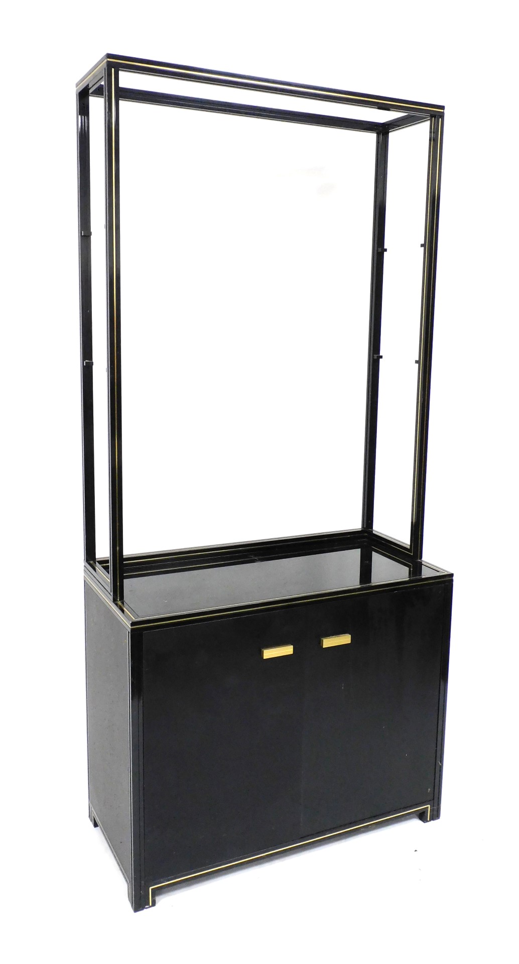 A Pierre Vandel of Paris black lacquered display cabinet, with gilt trim, circa 1970s, the open top