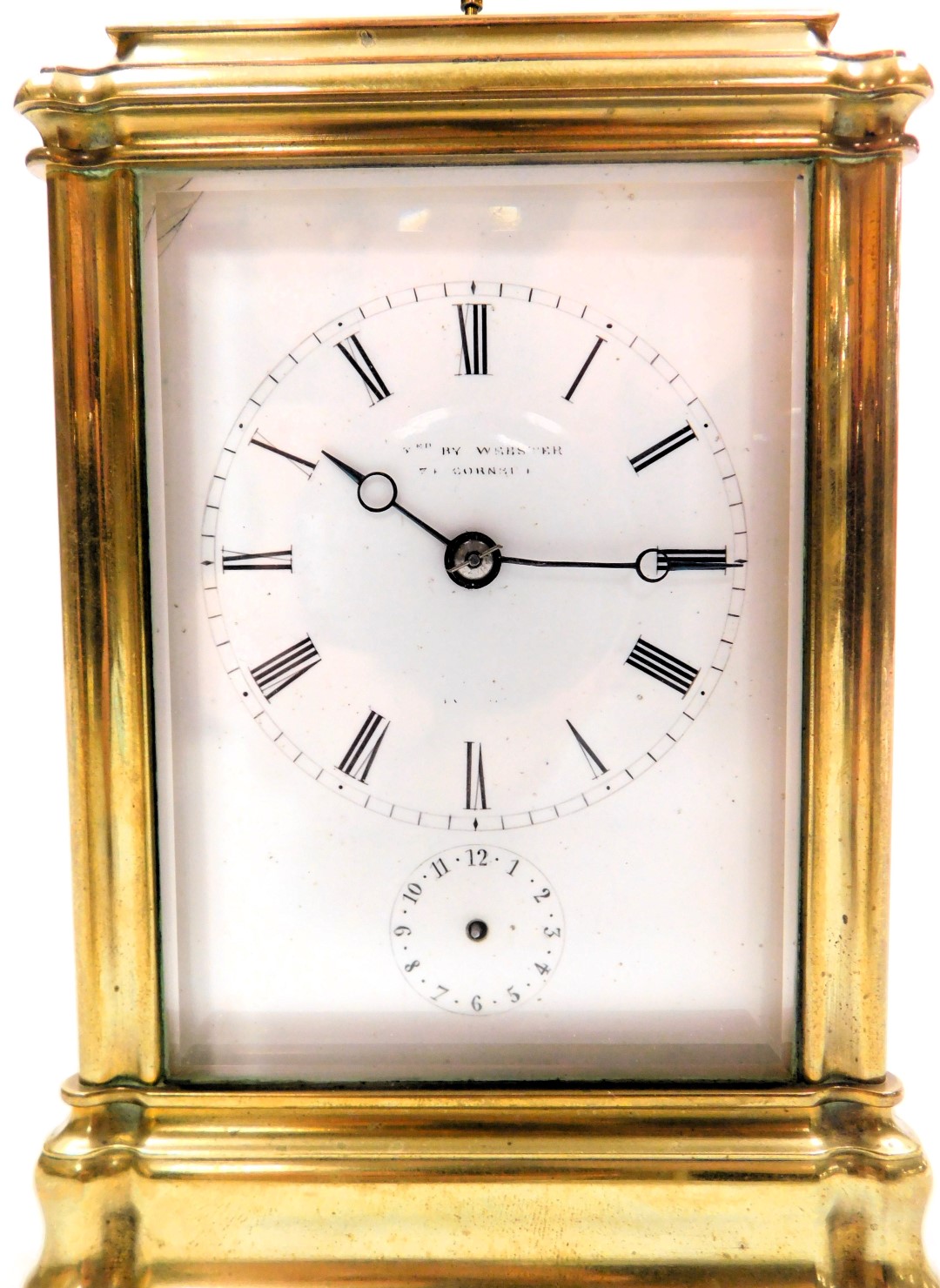 A late 19thC brass repeater carriage clock, by Webster of Cornhill, London, rectangular enamel dial - Image 3 of 6