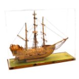 A vintage matchstick model of the sloop HMS Helena, formerly HMS Atalanta, fourteen gun, in a perspe