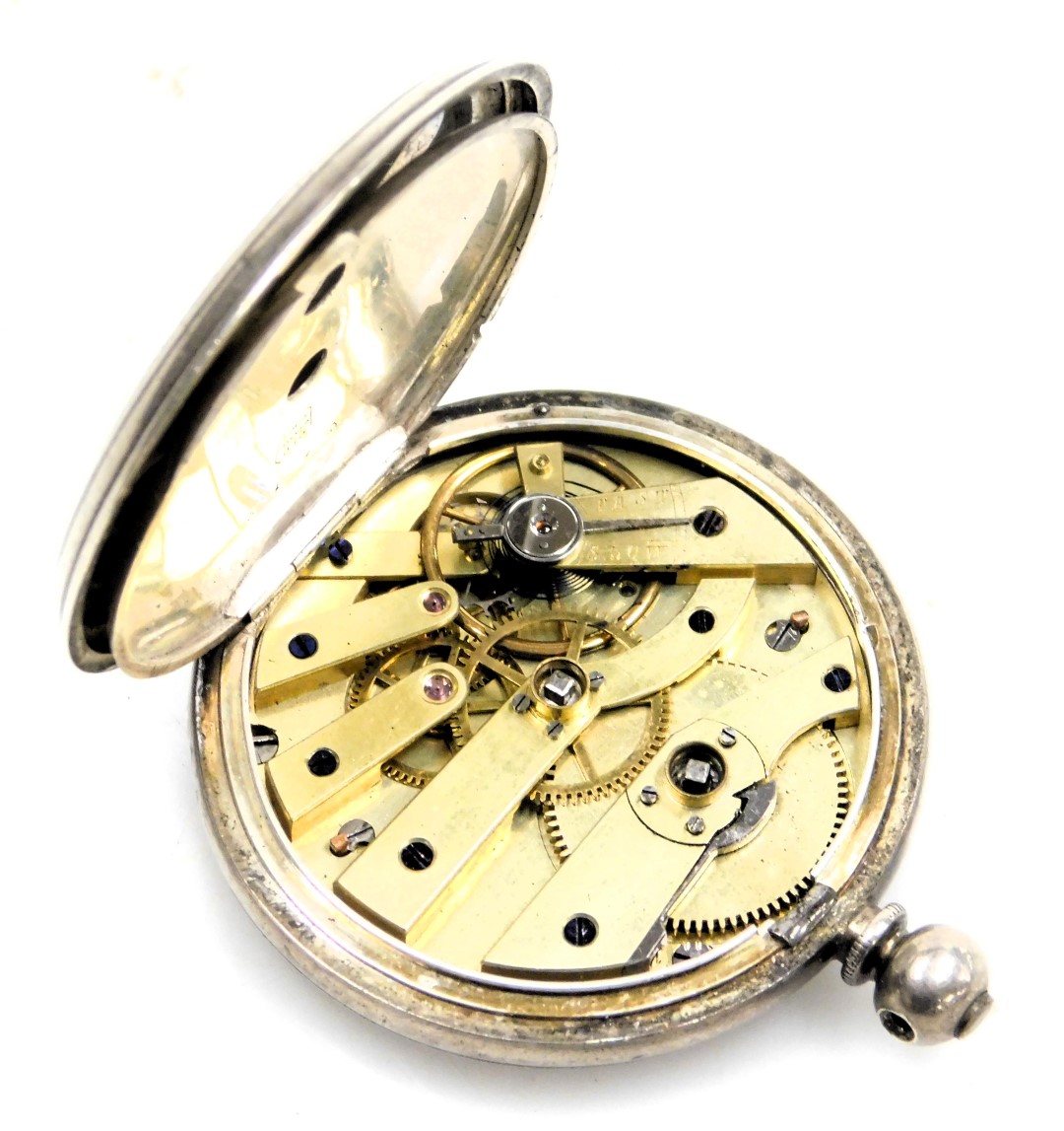 A Victorian gentleman's silver cased pocket watch, open faced, key wind, circular enamel dial bearin - Image 11 of 11